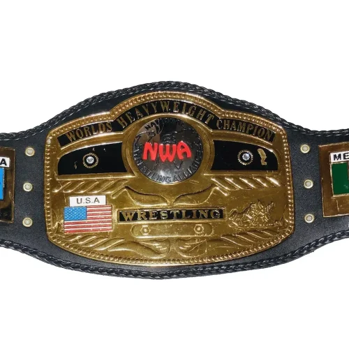 NWA World Heavyweight Championship Replica Belt – Gold Plate & Black Strap Gold Plated