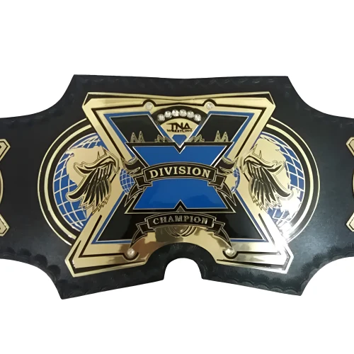 TNA X Division Championship Replica Belt – Blue X Gold Plate Edition Gold Plated